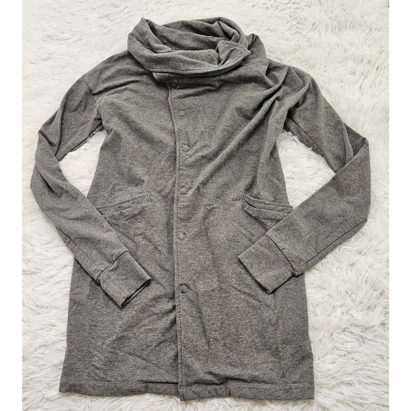BEBE Sport Sz S Gray Longline Button Up Funnel Neck Cozy Athleisure Jacket - Picture 2 of 7